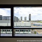 Glass windows and awnings for commercial building