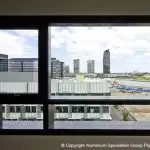 Glass windows and awnings for commercial building